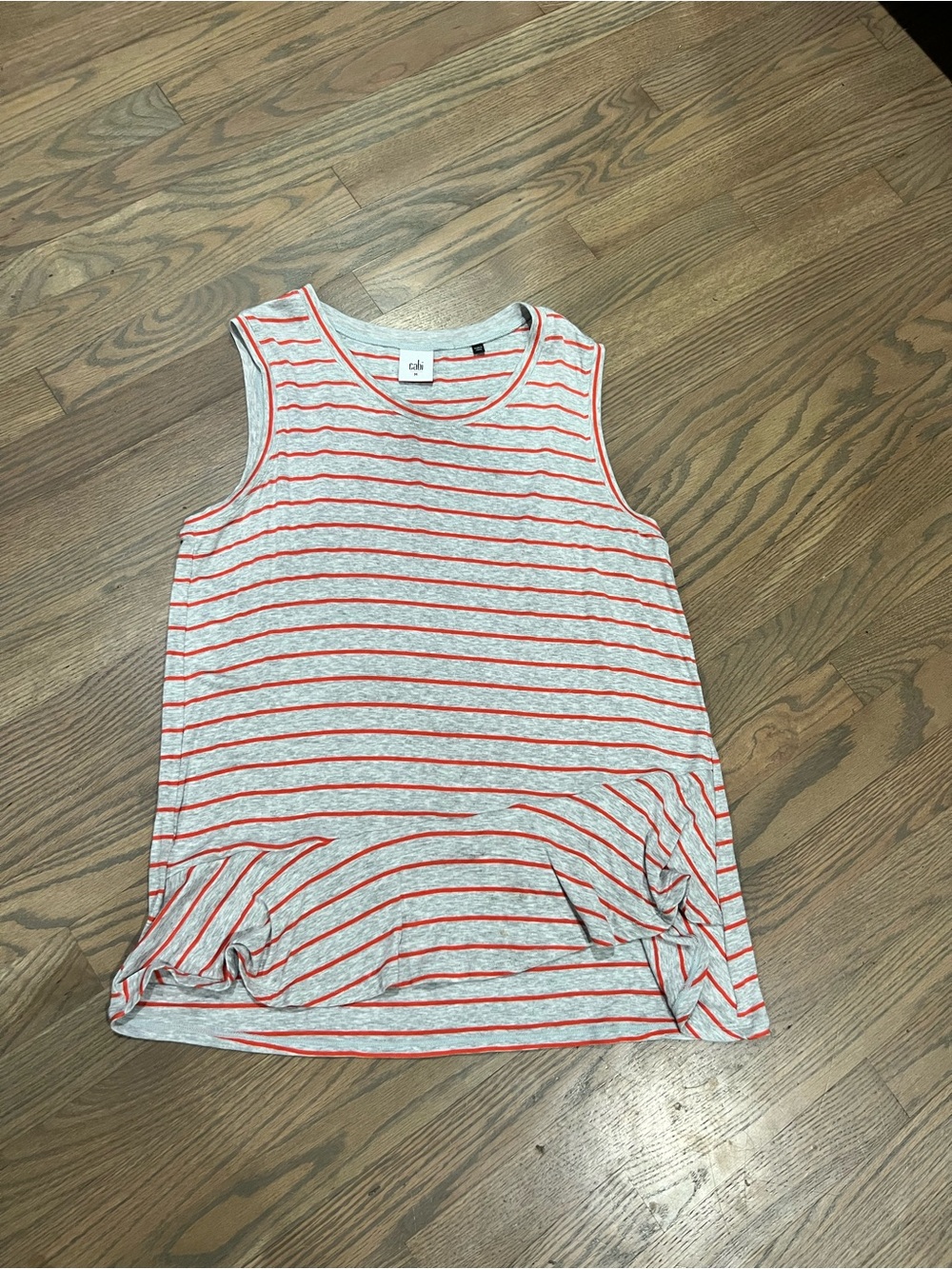 Cabi Heather Gray Tank with Coral Stripes